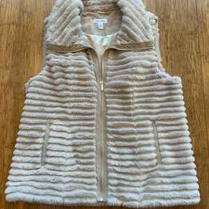 Calvin Klein Cream Faux Fur Ribbed Zip Vest